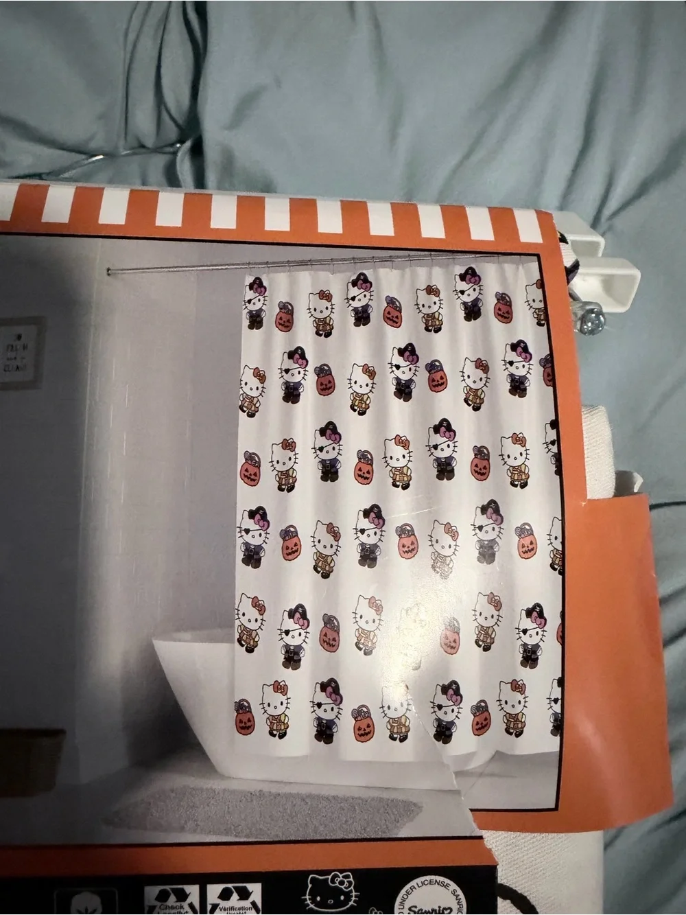 Hello Kitty Halloween Shower Curtain Pirate Candy Corn Pumpkins